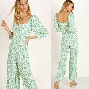 Revolve Capulet Jumpsuit Size Small Manzanita Floral Apple Green Square Neck